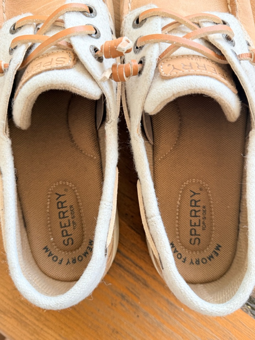 Sperry Top-Sider Women’s Boat Shoes Tan Leather Wool Blend Upper Size 8 - Picture 9 of 15